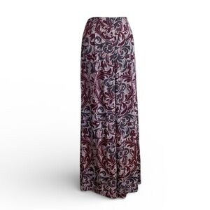 ASTR THE LABEL wide leg pants, back zip, maroon/burgundy & grey print. S